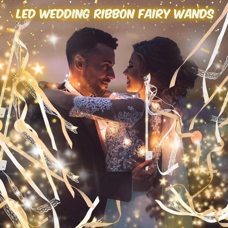 HONLYNE 58 PCS Wedding Wands with Lights,Fairy Wands, LED Silk Fairy Wand with Bells for Wedding Send Off, New Year, Raves, Concert, Birthday - Image 4